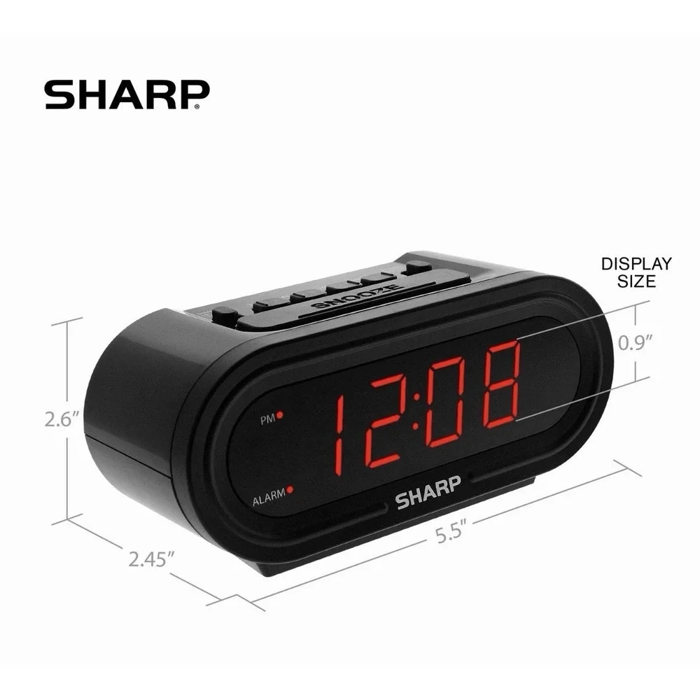 Sharp SPC476 LED Digital Alarm Clock Accu-Set Auto Time Setting Open Box Black